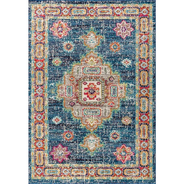 Bohemian Flair Boho Vintage Medallion 120"L x 93"W Area Rug - Navy/Red