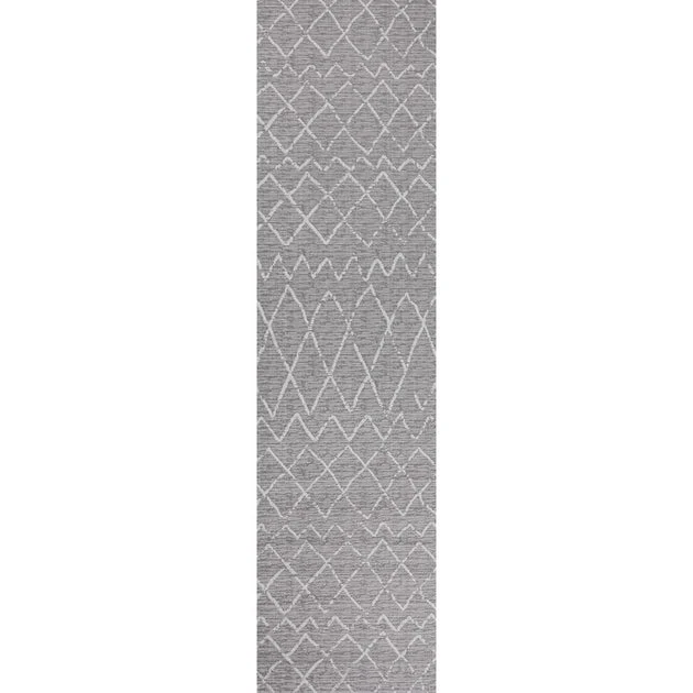 Madaba Moroccan Trellis 96"L x 26"W Indoor/Outdoor Runner Rug - Gray/Cream