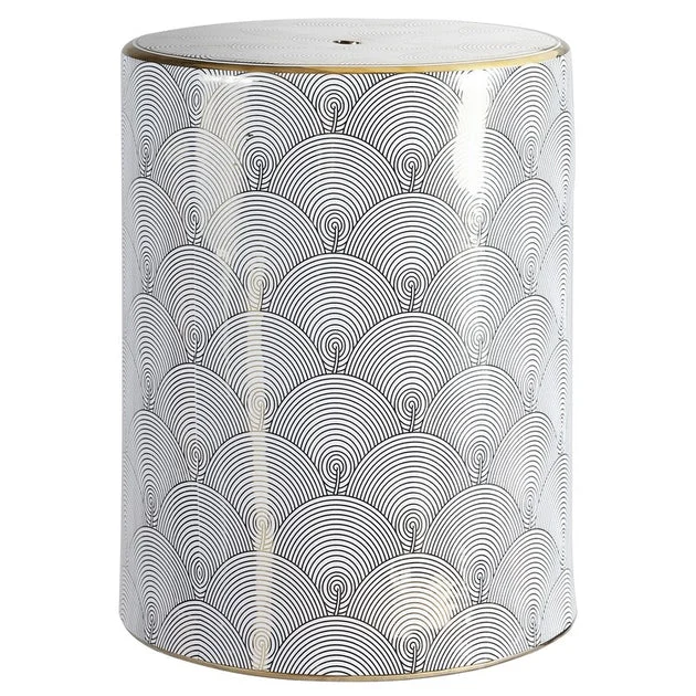 Fish Scale Ceramic Garden Stool - White and Gold