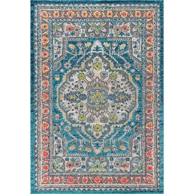 Bohemian Flair Boho Vintage Medallion 60"L x 36"W Area Rug - Blue/Yellow