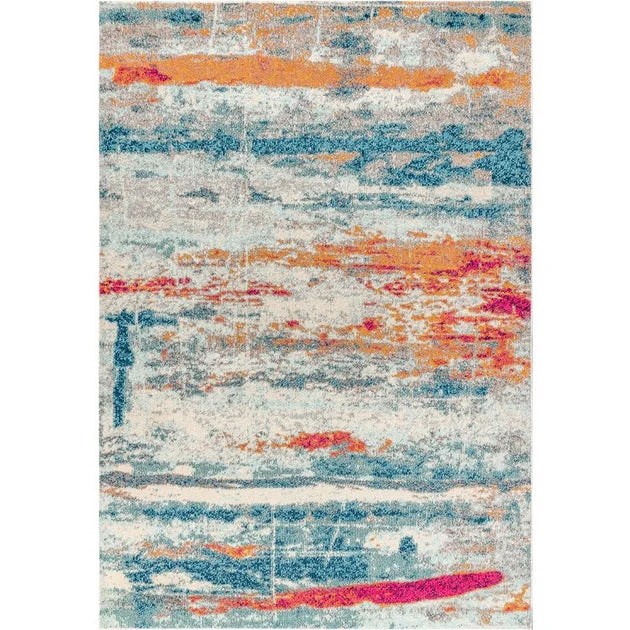 Contemporary POP Modern Abstract Brushstroke 72"L x 48"W Area Rug - Cream/Blue