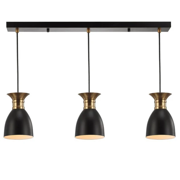 Edison Three-Light LED Linear Pendant - Black and Brass Gold