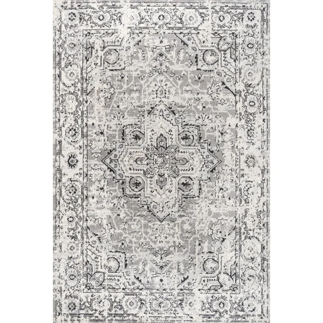 Denia Ornate Geometric Medallion 90"L x 63"W Area Rug - Dark Gray