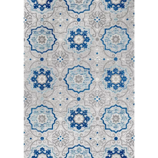 Mediterranean Medallion 90"L x 63"W Indoor/Outdoor Area Rug - Blue/Gray