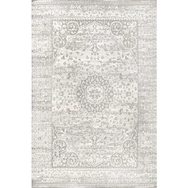 Scala Ornate Bohemian Medallion 120"L x 93"W Area Rug - Gray/Cream