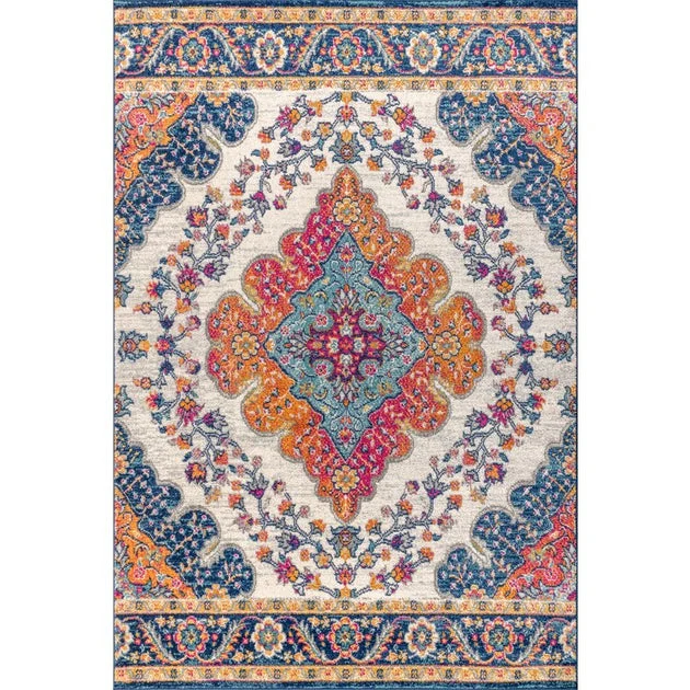 Bohemian Flair Boho Vintage Medallion 144"L x 104"W Area Rug - Blue/Multi