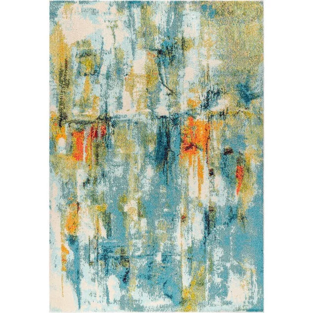 Contemporary POP Modern Abstract Waterfall 120"L x 93"W Area Rug - Blue/Cream