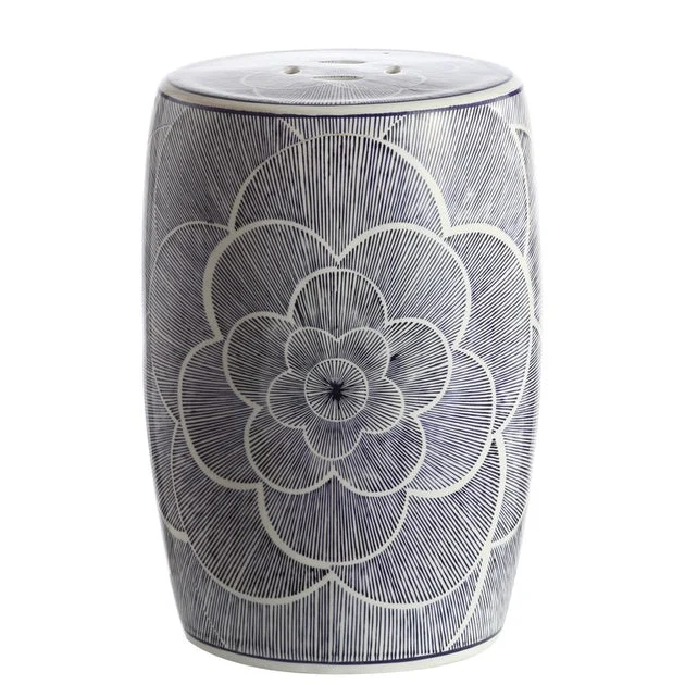 Camellia Ceramic Garden Stool - Blue