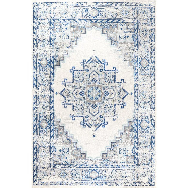 Inigo Cottage Medallion 60"L x 36"W Area Rug - Blue/Gray