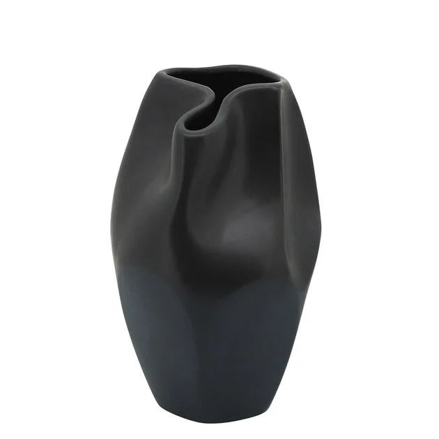 10" Ceramic Abstract Vase - Black