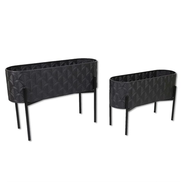 16"/20" Metal Oblong Planters with Stands Set of 2 - Black