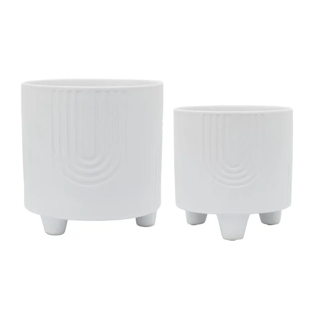 6"/8" Bravais Footed Ceramic Planters Set of 2 - White