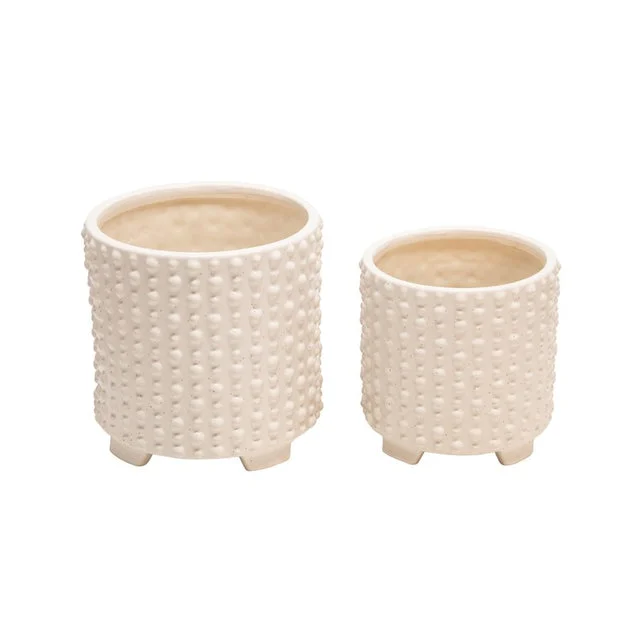 Raised Dots Ceramic Footed Planters Set of 2 - White