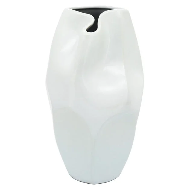 14" Ceramic Abstract Vase - White