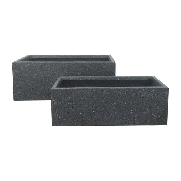24"/28" Nested Rectangular Polyresin Planters Set of 2 - Gray