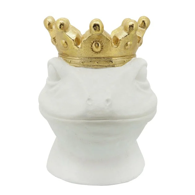 12" Polyresin Gecko Head Planter with Crown - White