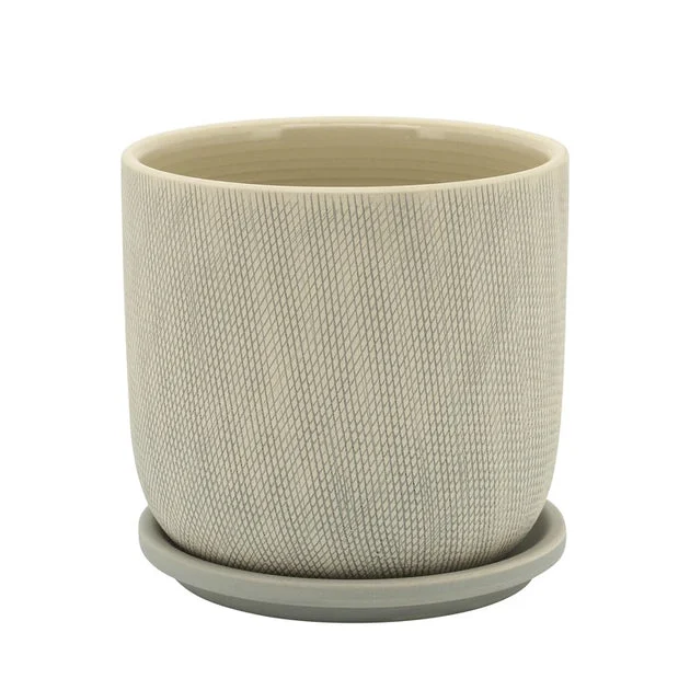 6" Crosshatch Mesh Ceramic Planter with Saucer - Sage