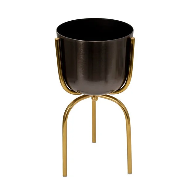 20" Metal Planter on Tripod Stand - Gunmetal/Gold