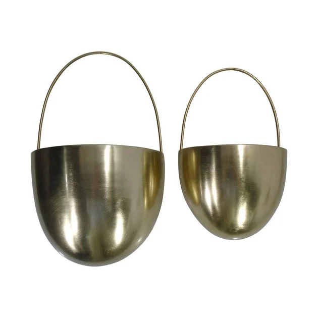 15"/19" Metal Wall-Mount Hanging Planters Set of 2 - Gold