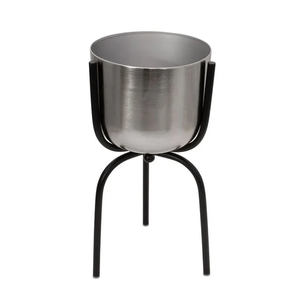 20" Metal Planter on Tripod Stand - Silver/Black