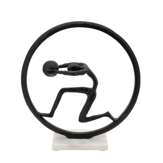 14" Metal Man with Ball in Ring Sculpture - Black