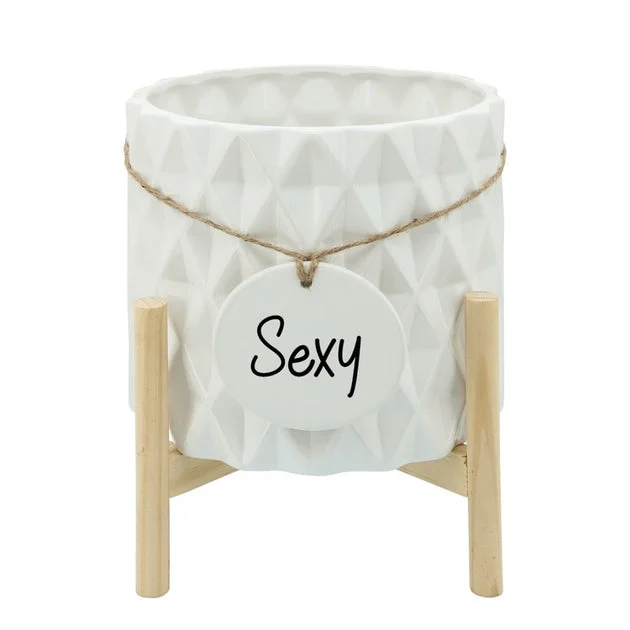 12" Diamond Medallion Planter with Stand - White