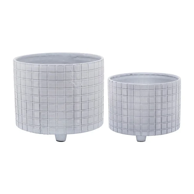 10"/12" Checkered Footed Ceramic Planters Set of 2 - White