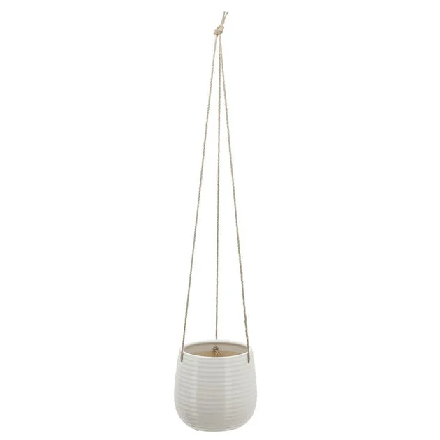 6" Ribbed Hanging Planter - White