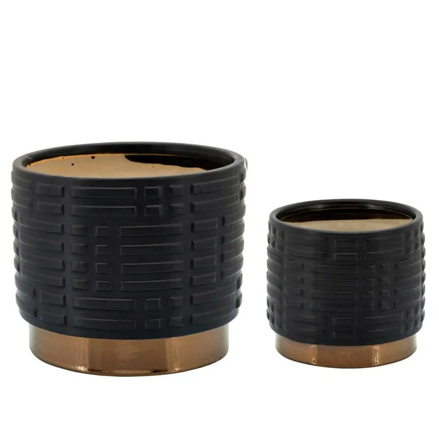 6"/8" Maze Metallic Planters Set of 2 - Black