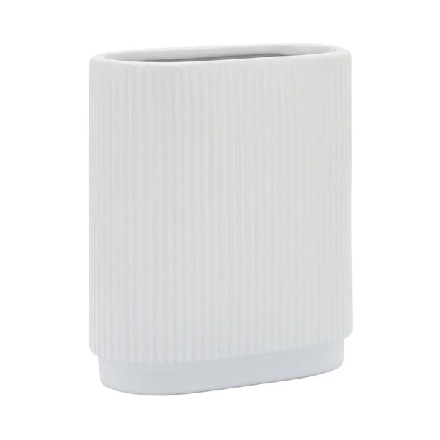 8" Ceramic Ridged Vase - White