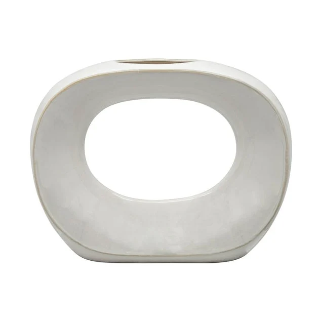 11" Oval Cut-Out Ceramic Vase - White