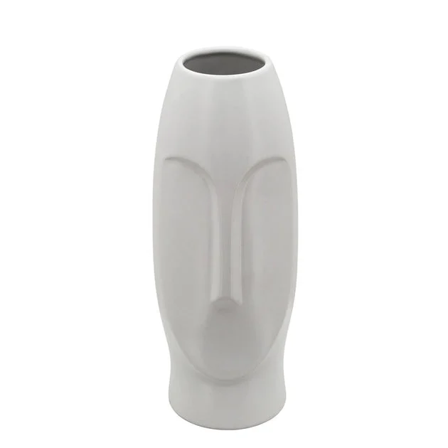 14" Ceramic Face Vase - White