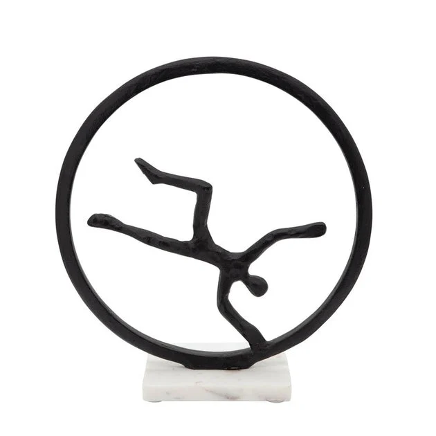 14" Cartwheeling Man on A Loop Sculpture - Black