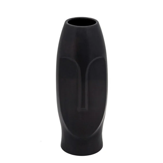 14" Ceramic Face Vase - Black