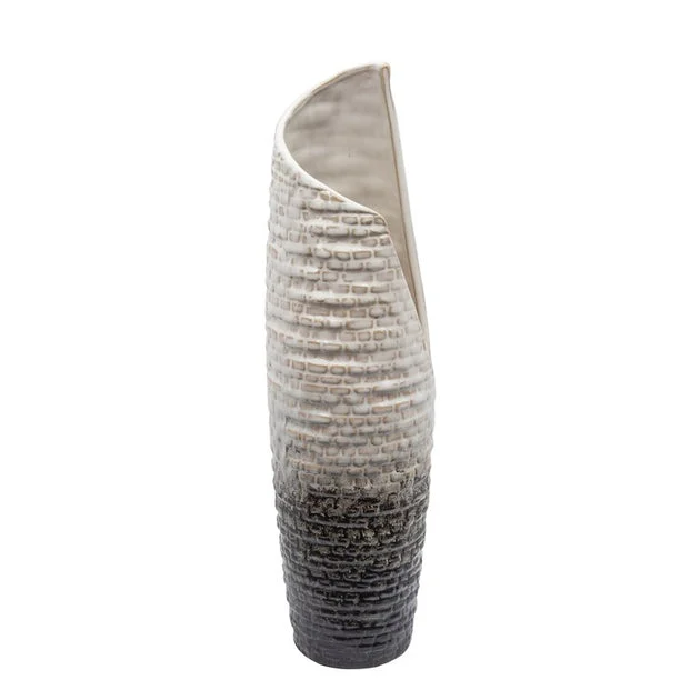 16" Textured Ceramic Vase - Cream