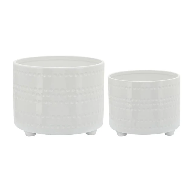 10"/12" Dotted Footed Ceramic Planters Set of 2 - White