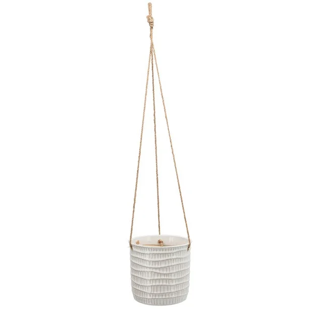 7" Tribal Hanging Planter - White