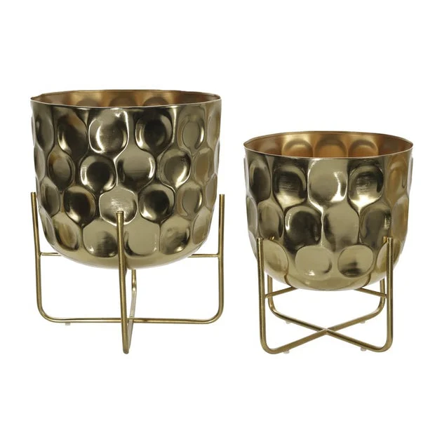 12"/15" Hammered Metal Planters Set of 2 - Gold
