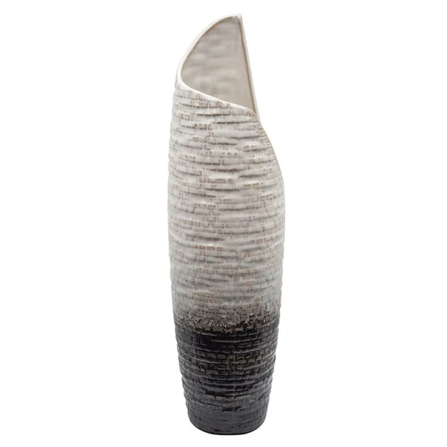 19" Textured Ceramic Vase - Cream