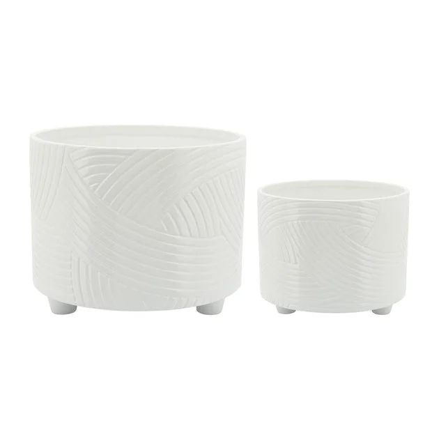 10"/12" Abstract Swirls Footed Ceramic Planters Set of 2 - White