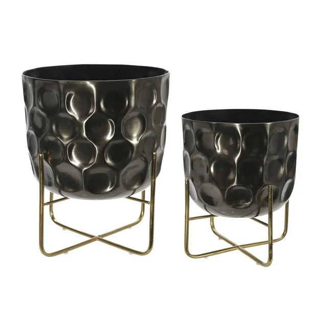 12"/15" Hammered Metal Planters Set of 2 - Gunmetal