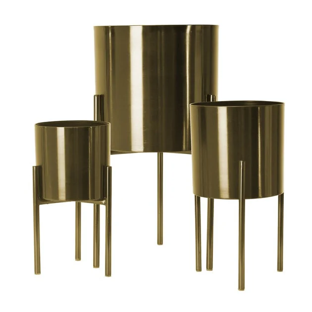 Metal Planters on Stands Set of 3 - Gold