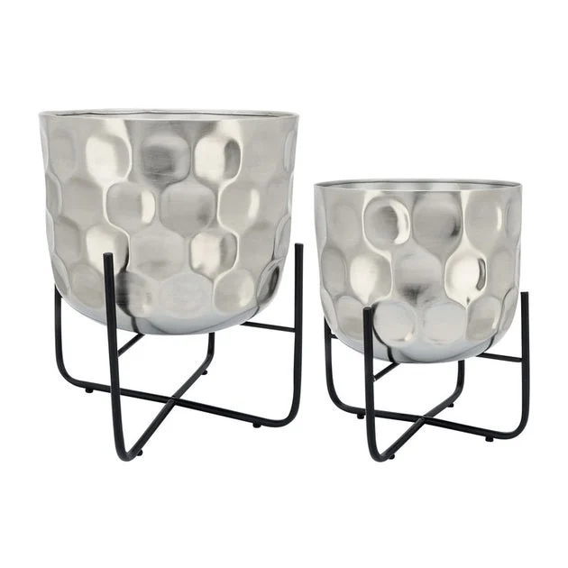 12"/15" Hammered Metal Planters Set of 2 - Silver
