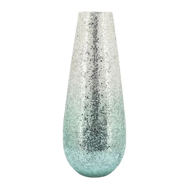 18" Crackled Glass Vase - Green Ombre