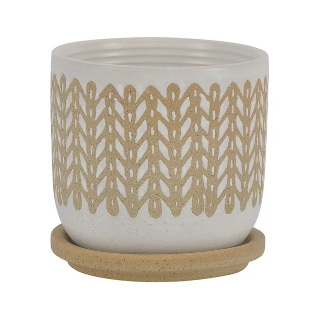 5" Aztec Planter with Saucer - Brown