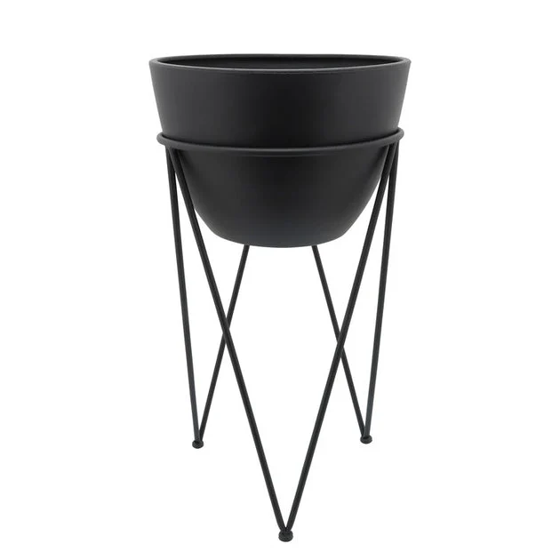 14" Metal Planter in Stand - Black