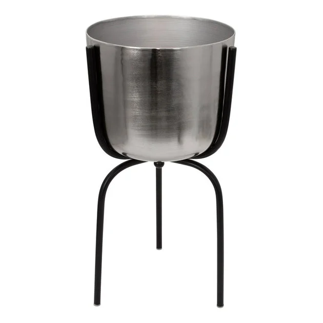 25" Metal Planter on Tripod Stand - Silver/Black
