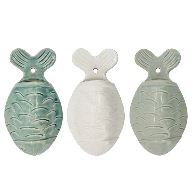 5" Ceramic Fish Wall Decor Set of 3 - Teal/White