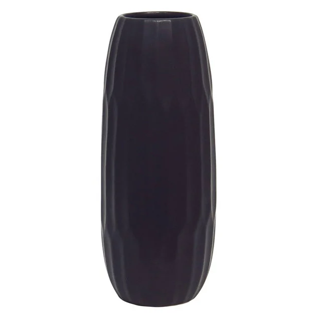 14" Geometric Fluted Ceramic Vase - Black