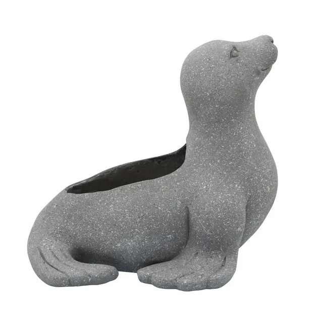 Polyresin Sea Lion Planter - Gray